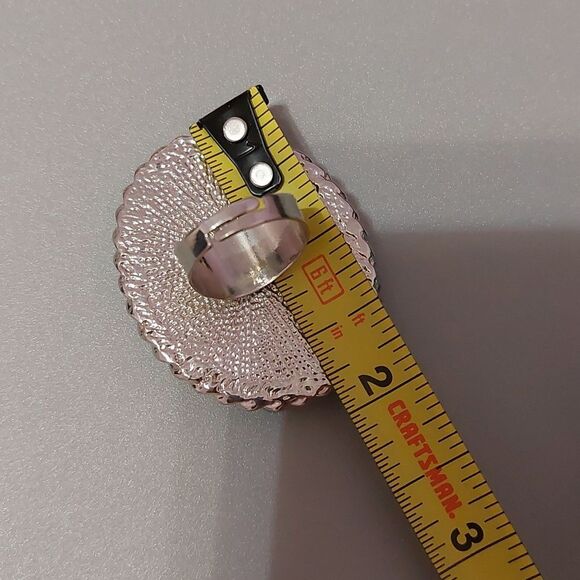 Oversized Faux Turquoise Cabochon Ring with Adjustable Band Silver Tone - Picture 5 of 6